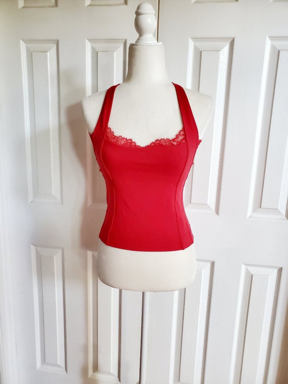 Free People Red Lace Trim Cami Tank Top XS Open Back Y2K Coquette - Picture 2 of 12